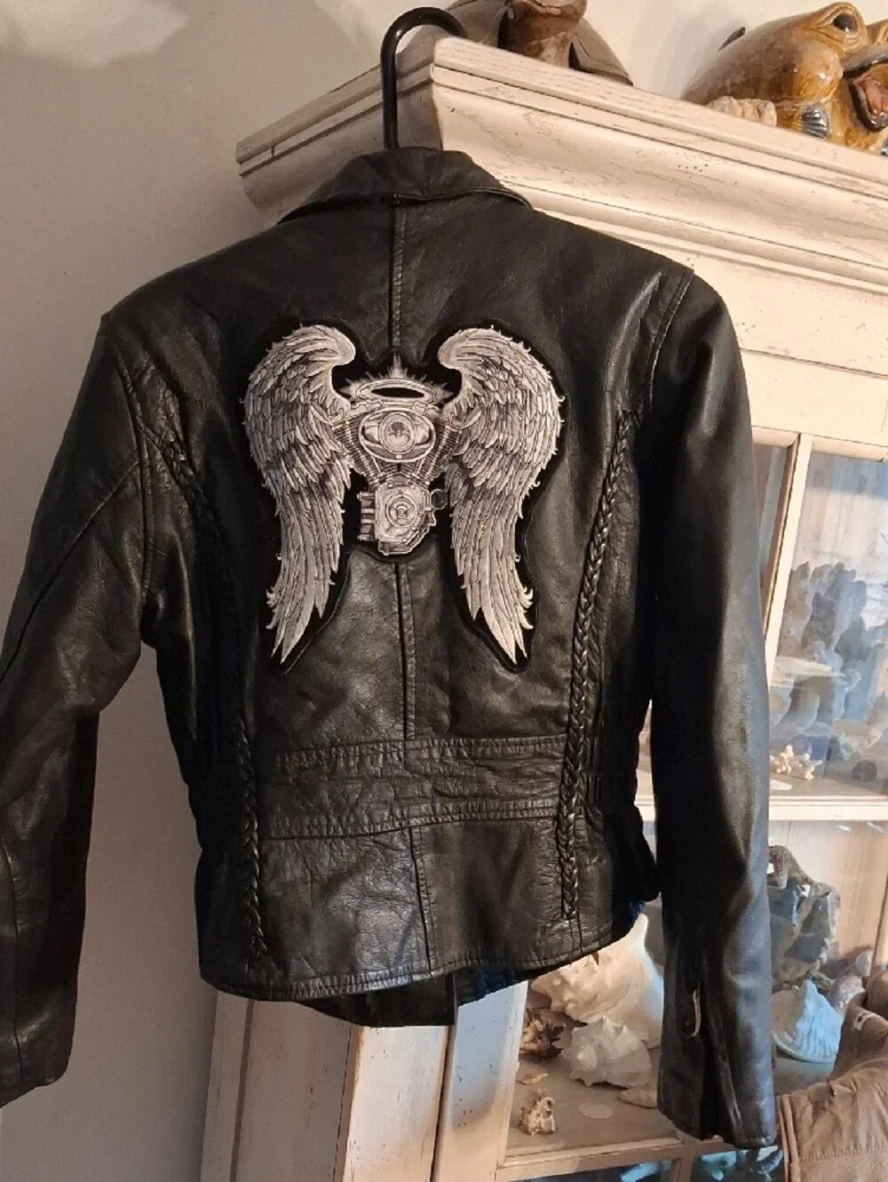 Women’s Black Leather Biker Jacket with Braided Side Detail